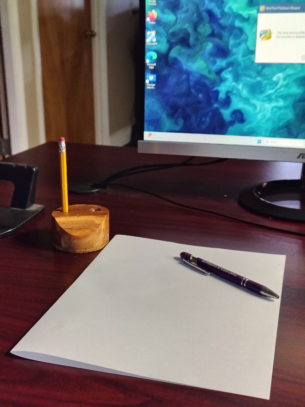 Monkey pod desk caddy on desk