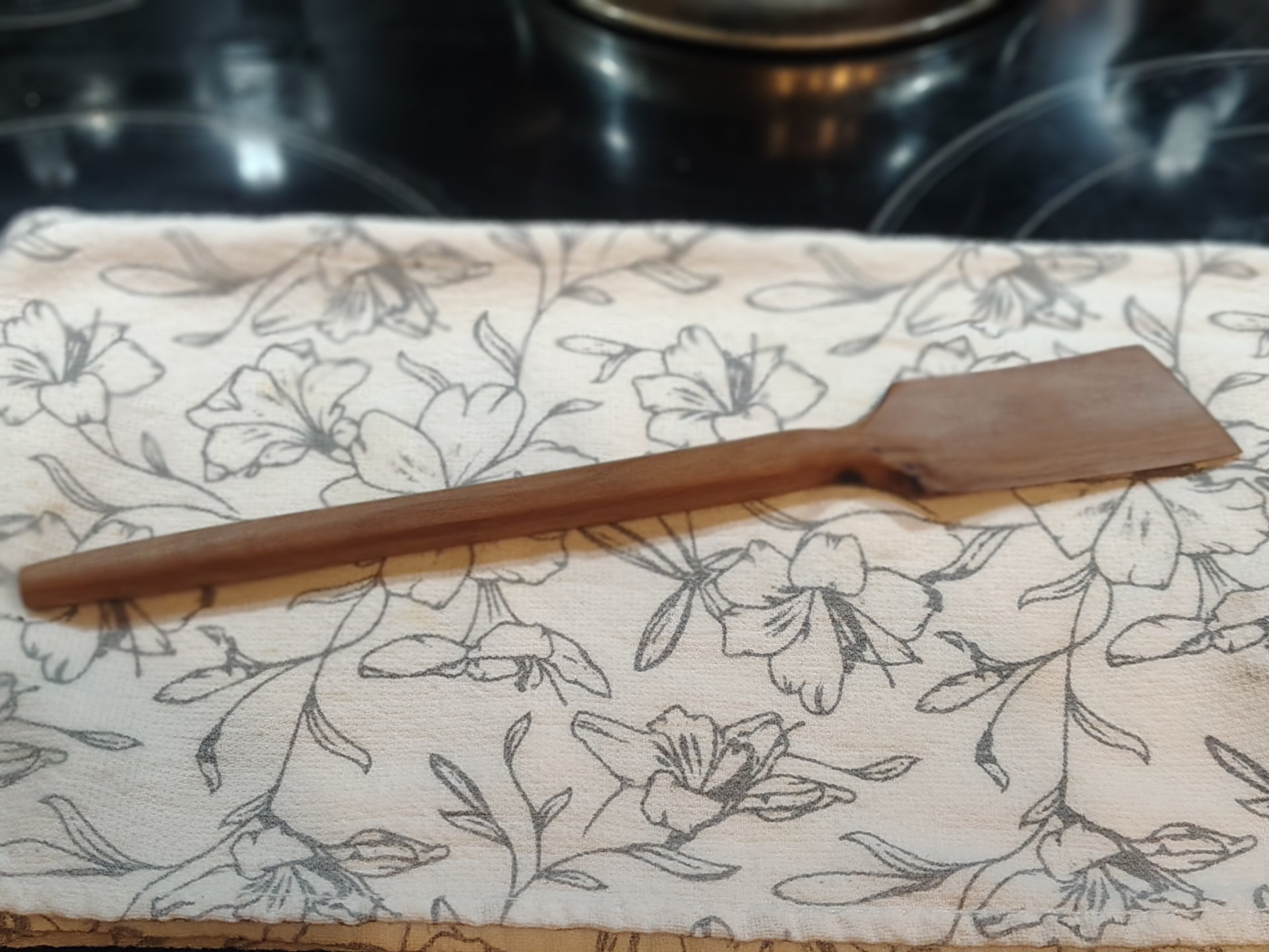 Handmade wooden saucepan spatula sealed with butcher block oil